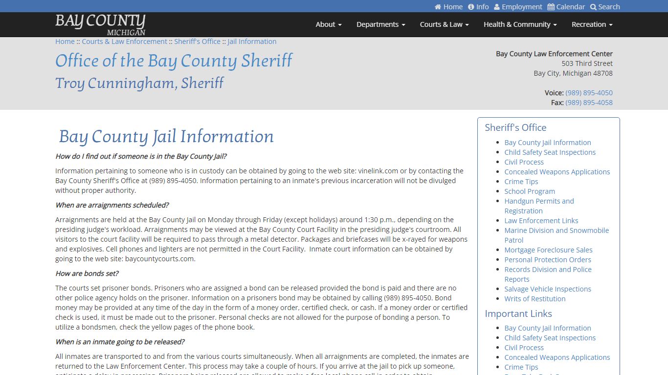 Jail Information - Bay County, Michigan